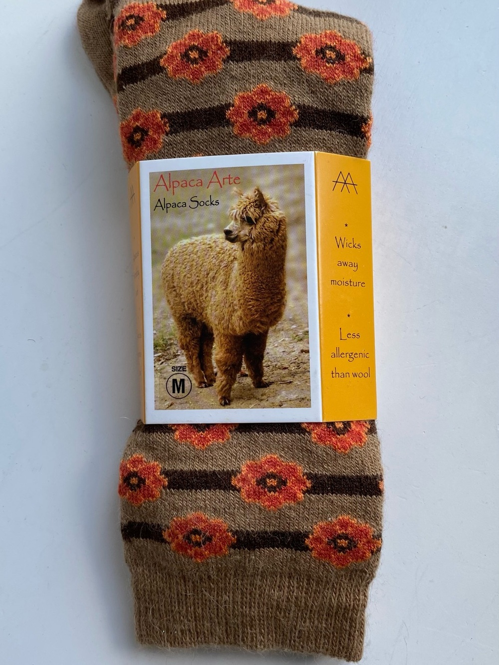 Alpaca Arte Floral Alpaca Socks - Brown & Orange